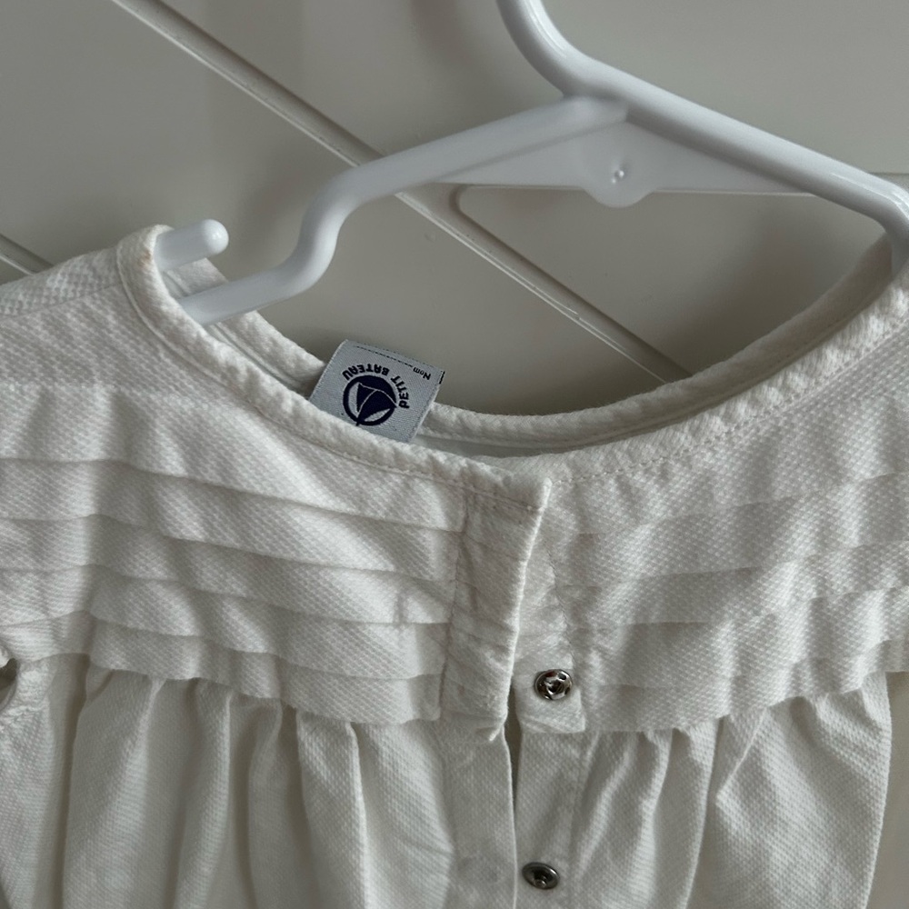 Petite Bateau Baby Girls White Poplin Cotton Textured Ruffle Dress- 2T - Picture 5 of 9